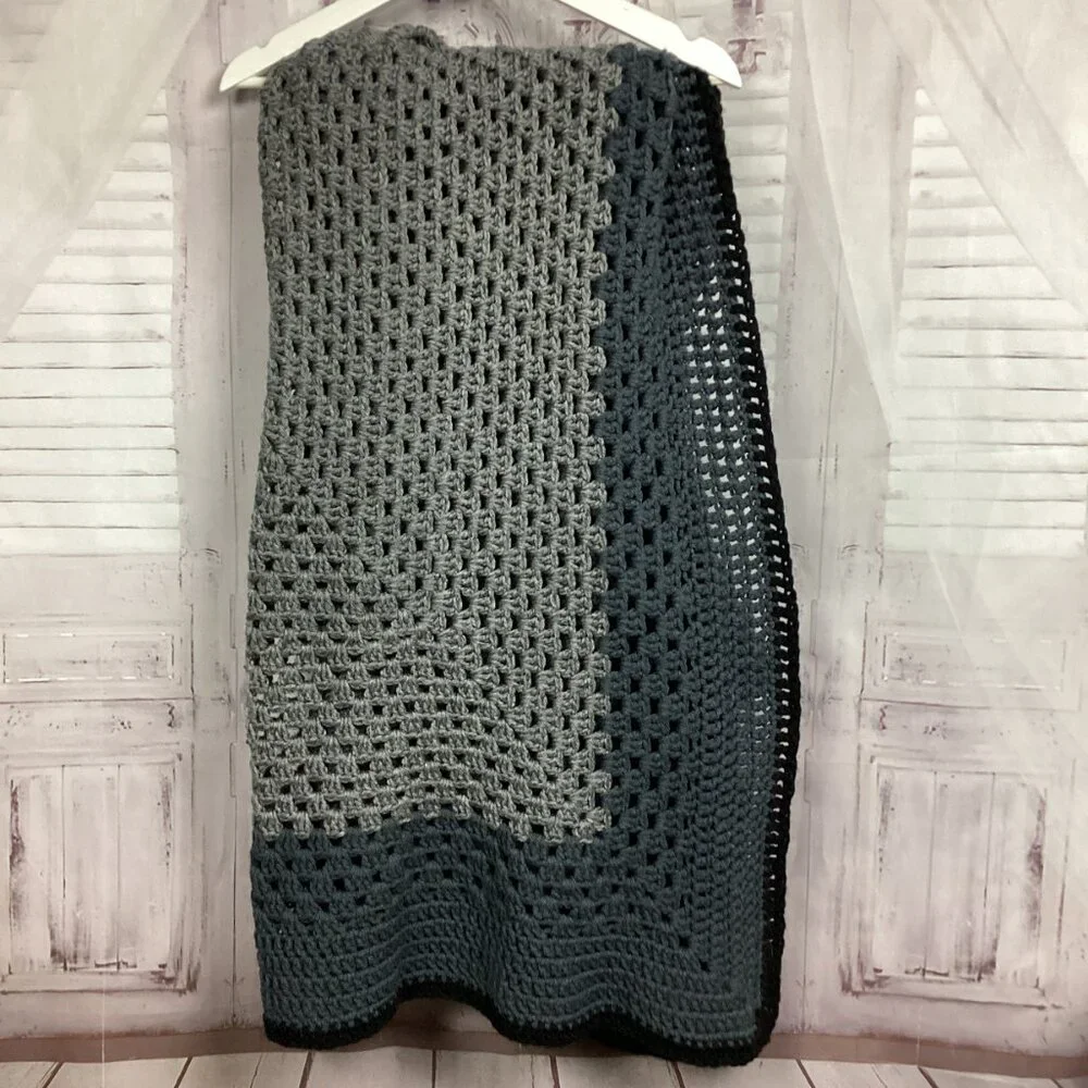 Gray Toned Crochet Afghan Blanket 77x77